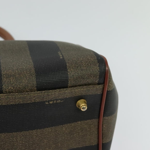 FENDI Pecan Canvas Hand Bag Brown Gold Auth 119578