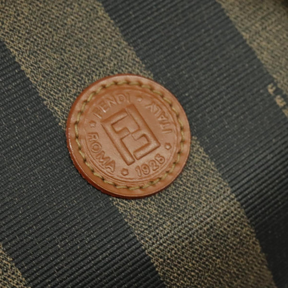 FENDI Pecan Canvas Hand Bag Brown Gold Auth 119578