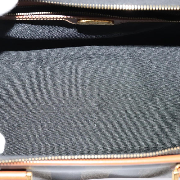 FENDI Pecan Canvas Hand Bag Brown Gold Auth 119578