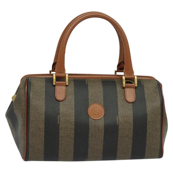 FENDI Pecan Canvas Hand Bag Brown Gold Auth 119578