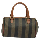 FENDI Pecan Canvas Hand Bag Brown Gold Auth 119578-2