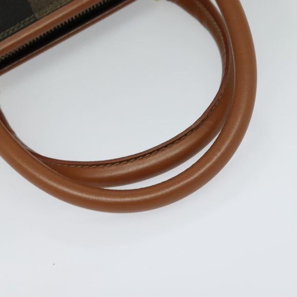 FENDI Pecan Canvas Hand Bag Brown Gold Auth 119578