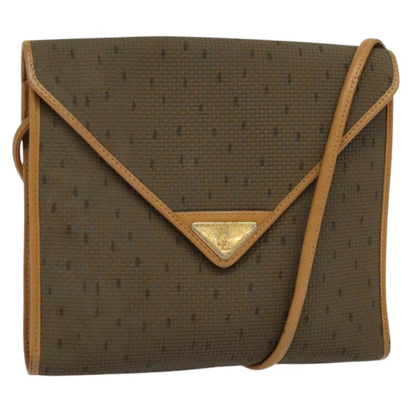 SAINT LAURENT Shoulder Bag PVC Leather Brown Gold Auth 119580