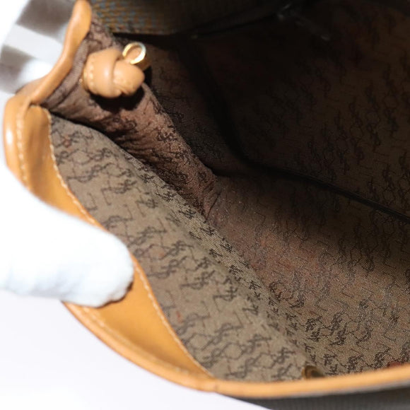 SAINT LAURENT Shoulder Bag PVC Leather Brown Gold Auth 119580