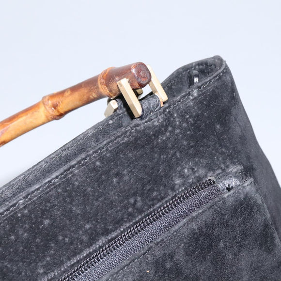 GUCCI Bamboo Hand Bag Suede 2way Black Gold 002 2058 0508 0 Auth 119581