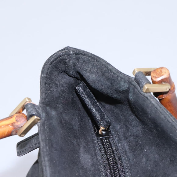 GUCCI Bamboo Hand Bag Suede 2way Black Gold 002 2058 0508 0 Auth 119581