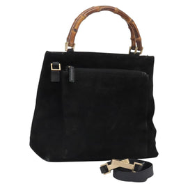 GUCCI Bamboo Hand Bag Suede 2way Black Gold 002 2058 0508 0 Auth 119581