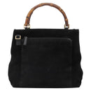 GUCCI Bamboo Hand Bag Suede 2way Black Gold 002 2058 0508 0 Auth 119581-13