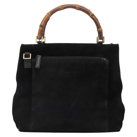 GUCCI Bamboo Hand Bag Suede 2way Black Gold 002 2058 0508 0 Auth 119581
