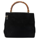GUCCI Bamboo Hand Bag Suede 2way Black Gold 002 2058 0508 0 Auth 119581-2