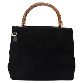 GUCCI Bamboo Hand Bag Suede 2way Black Gold 002 2058 0508 0 Auth 119581 - 0