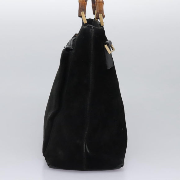 GUCCI Bamboo Hand Bag Suede 2way Black Gold 002 2058 0508 0 Auth 119581