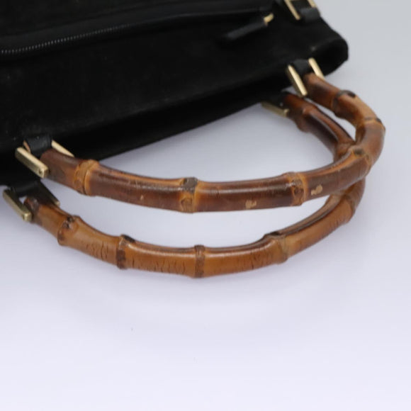 GUCCI Bamboo Hand Bag Suede 2way Black Gold 002 2058 0508 0 Auth 119581