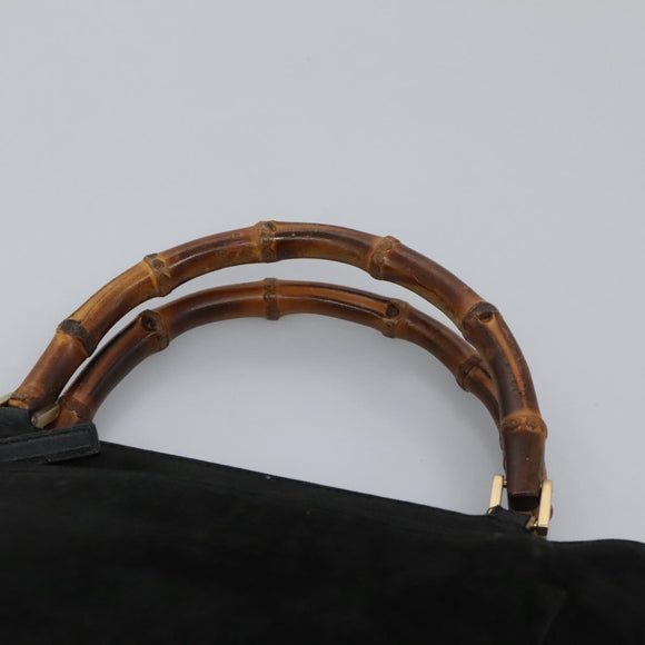 GUCCI Bamboo Hand Bag Suede 2way Black Gold 002 2058 0508 0 Auth 119581