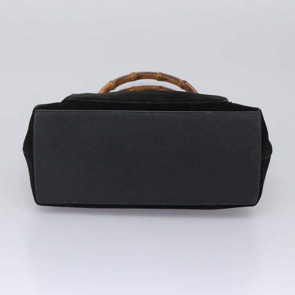 GUCCI Bamboo Hand Bag Suede 2way Black Gold 002 2058 0508 0 Auth 119581