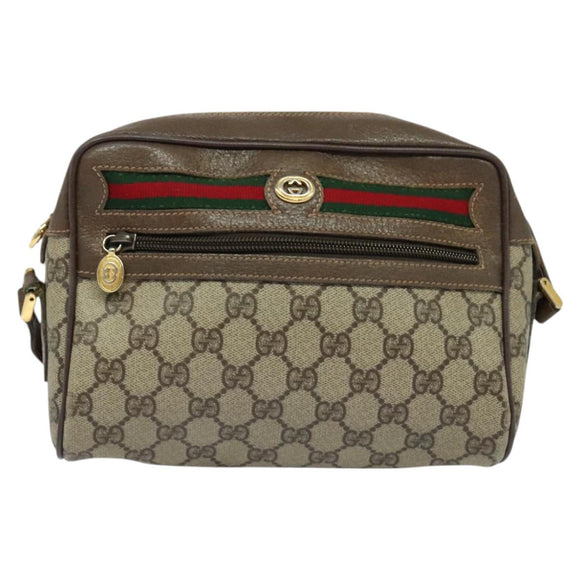 GUCCI GG Supreme Web Sherry Line Bag PVC Beige Gold 001 115 6655 Auth 119601