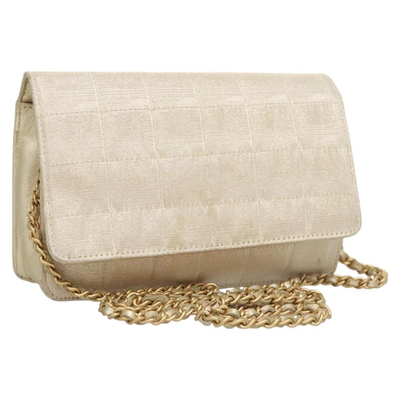 CHANEL New Travel Line Chain Wallet Nylon Gold CC Auth 119624