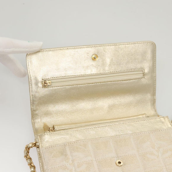 CHANEL New Travel Line Chain Wallet Nylon Gold CC Auth 119624