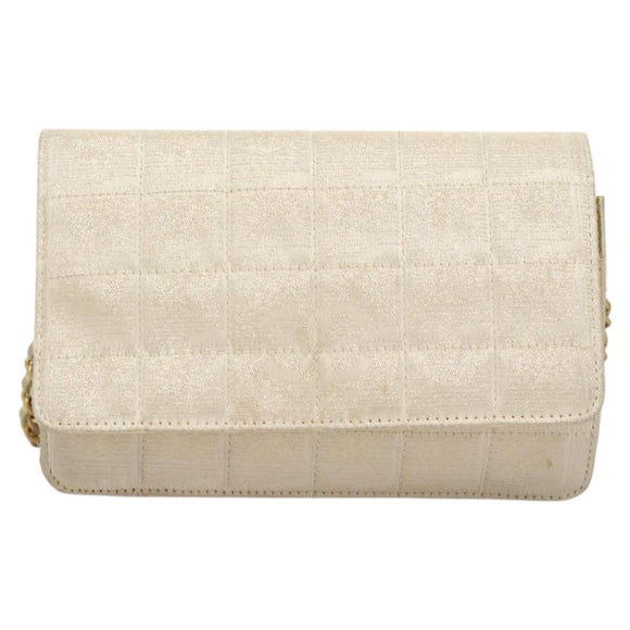 CHANEL New Travel Line Chain Wallet Nylon Gold CC Auth 119624