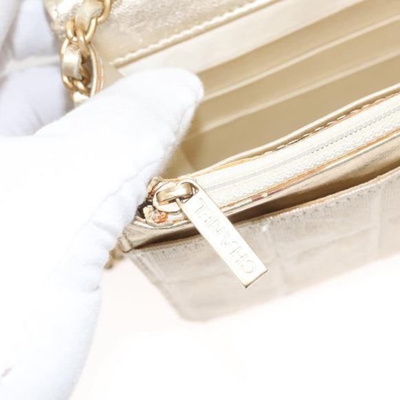 CHANEL New Travel Line Chain Wallet Nylon Gold CC Auth 119624