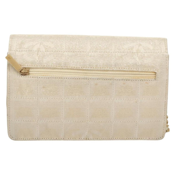 CHANEL New Travel Line Chain Wallet Nylon Gold CC Auth 119624