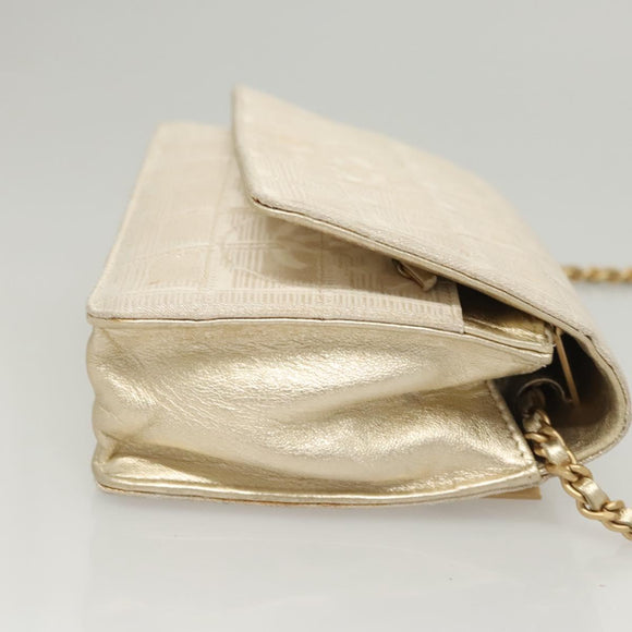 CHANEL New Travel Line Chain Wallet Nylon Gold CC Auth 119624