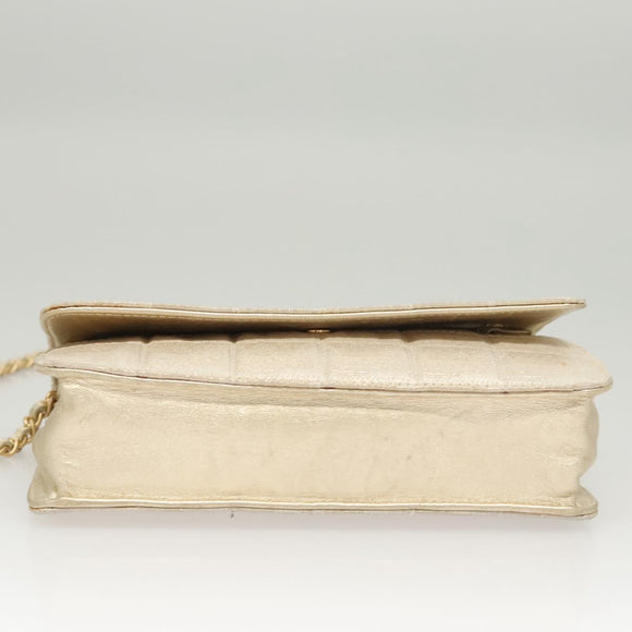 CHANEL New Travel Line Chain Wallet Nylon Gold CC Auth 119624