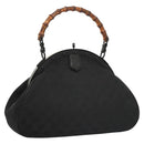 GUCCI GG Canvas Bamboo Push Lock Hand Bag Black Auth 119629A-1