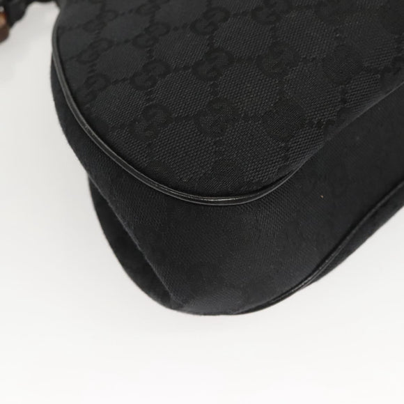 GUCCI GG Canvas Bamboo Push Lock Hand Bag Black Auth 119629A
