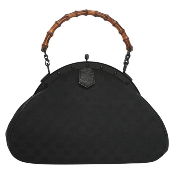GUCCI GG Canvas Bamboo Push Lock Hand Bag Black Auth 119629A