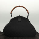 GUCCI GG Canvas Bamboo Push Lock Hand Bag Black Auth 119629A-23