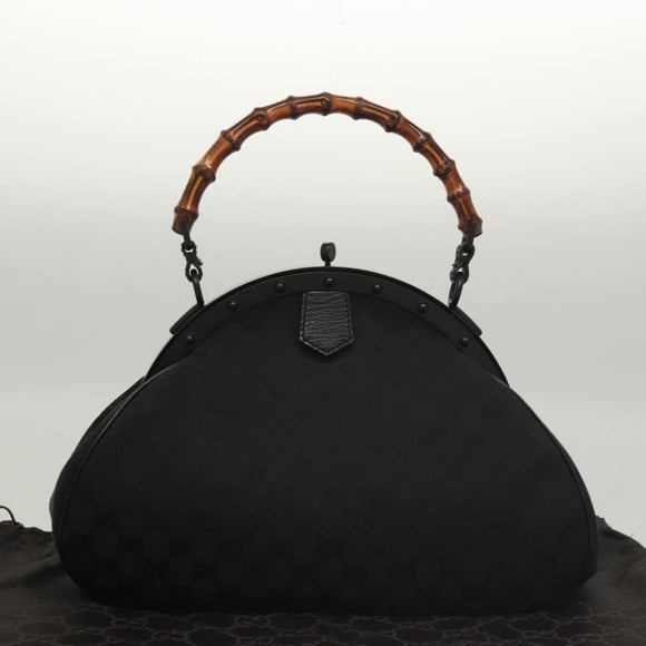 GUCCI GG Canvas Bamboo Push Lock Hand Bag Black Auth 119629A