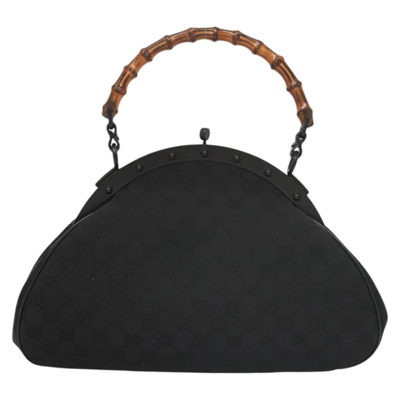 GUCCI GG Canvas Bamboo Push Lock Hand Bag Black Auth 119629A