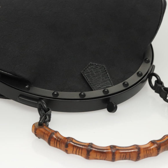 GUCCI GG Canvas Bamboo Push Lock Hand Bag Black Auth 119629A