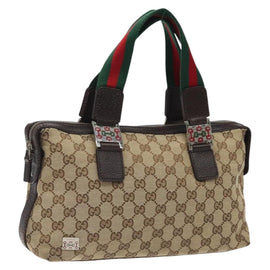 GUCCI GG Canvas Web Sherry Line Hand Bag Beige Silver 145759 Auth 119676