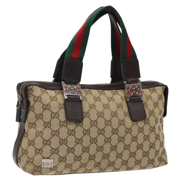 GUCCI GG Canvas Web Sherry Line Hand Bag Beige Silver 145759 Auth 119676
