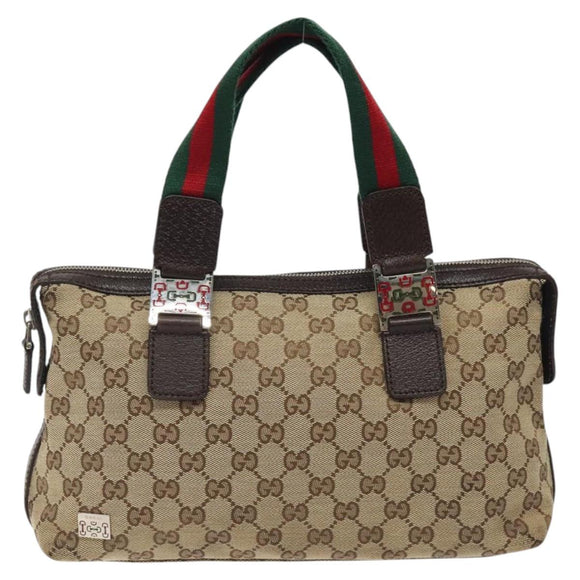 GUCCI GG Canvas Web Sherry Line Hand Bag Beige Silver 145759 Auth 119676