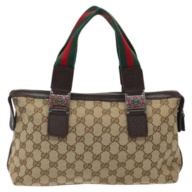 GUCCI GG Canvas Web Sherry Line Hand Bag Beige Silver 145759 Auth 119676 - 0