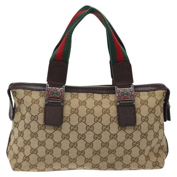 GUCCI GG Canvas Web Sherry Line Hand Bag Beige Silver 145759 Auth 119676 - 0
