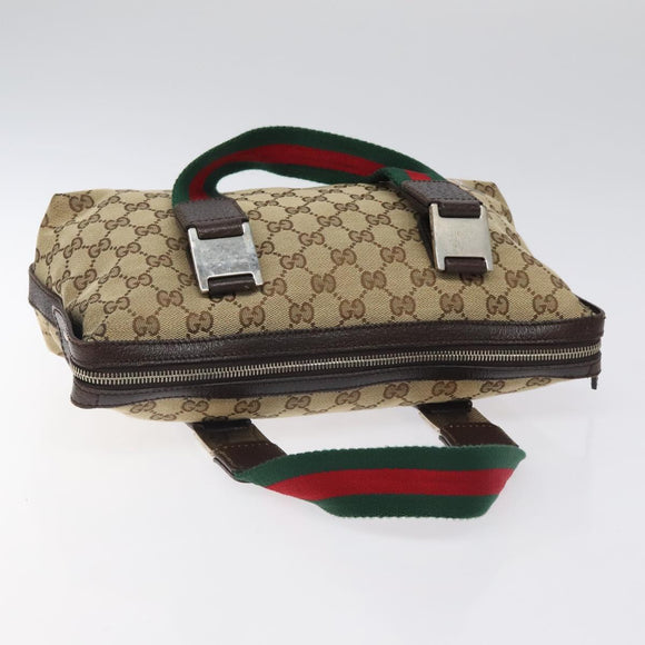 GUCCI GG Canvas Web Sherry Line Hand Bag Beige Silver 145759 Auth 119676