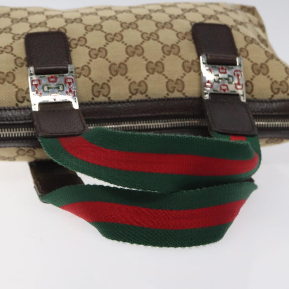 GUCCI GG Canvas Web Sherry Line Hand Bag Beige Silver 145759 Auth 119676