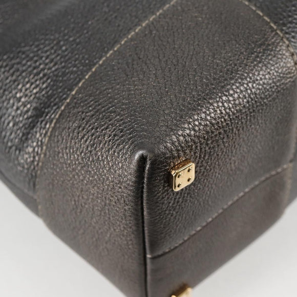 LOEWE Anagram Hand Bag Leather Silver gold Auth 119684AM