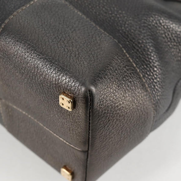 LOEWE Anagram Hand Bag Leather Silver gold Auth 119684AM