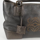 LOEWE Anagram Hand Bag Leather Silver gold Auth 119684AM-18