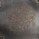 LOEWE Anagram Hand Bag Leather Silver gold Auth 119684AM-20