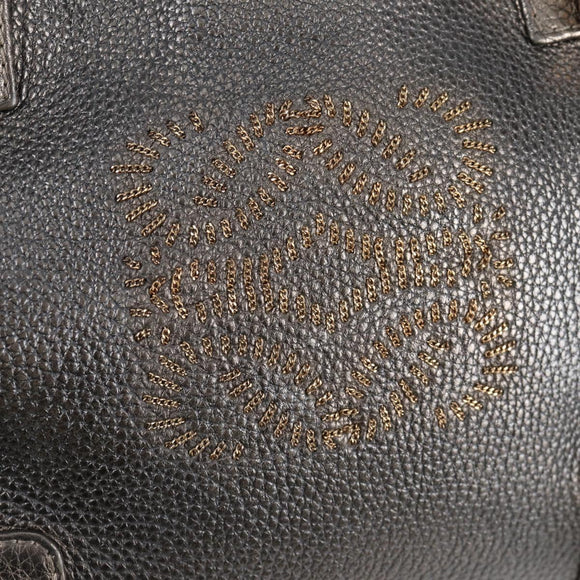 LOEWE Anagram Hand Bag Leather Silver gold Auth 119684AM
