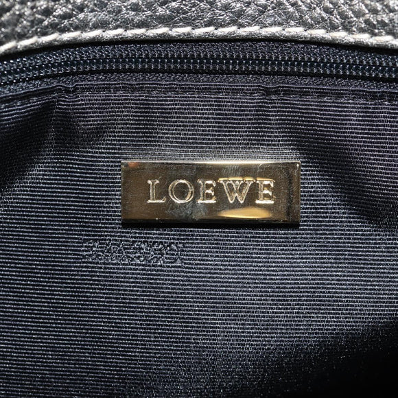 LOEWE Anagram Hand Bag Leather Silver gold Auth 119684AM