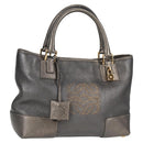 LOEWE Anagram Hand Bag Leather Silver gold Auth 119684AM-1
