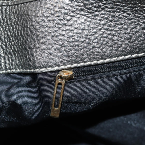 LOEWE Anagram Hand Bag Leather Silver gold Auth 119684AM