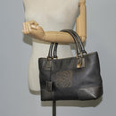 LOEWE Anagram Hand Bag Leather Silver gold Auth 119684AM-28